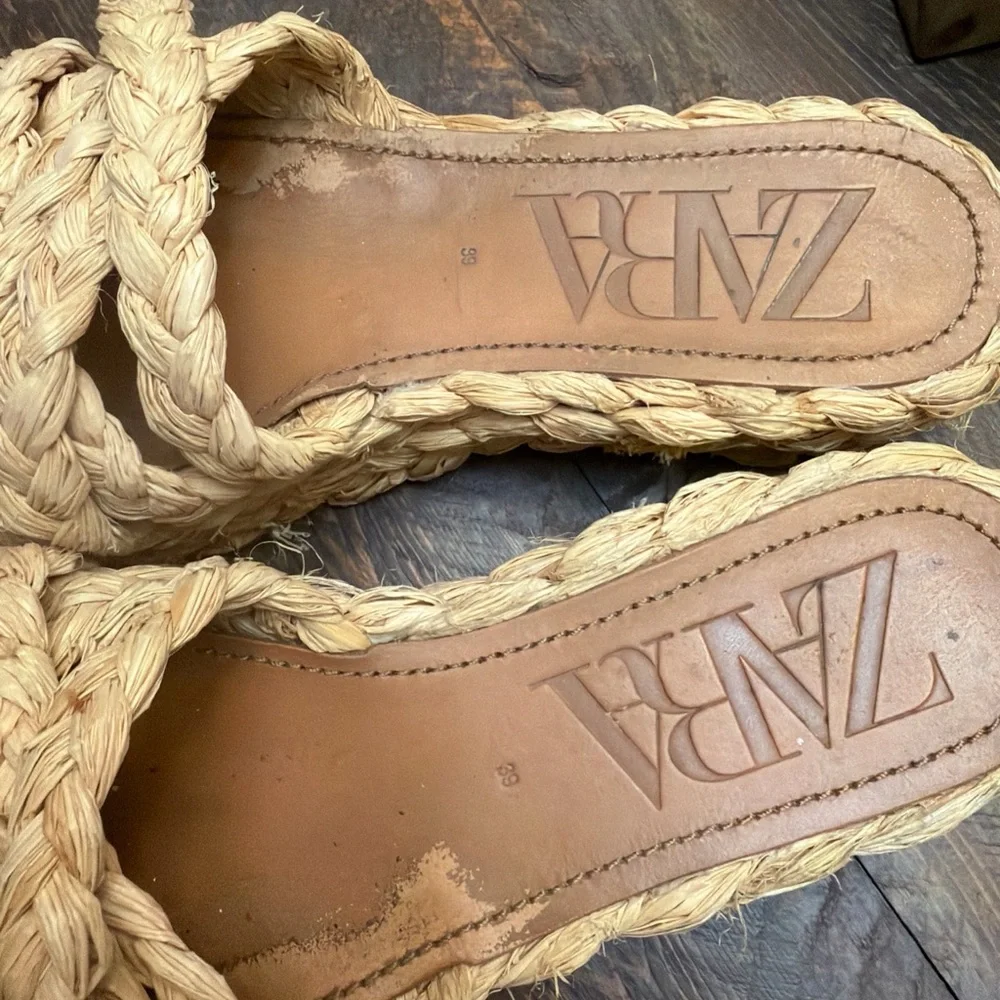 Zara Natural Raffia Platform Wedge Sandals Women's 39 Or US 8.5 GUC ZARA summer - Picture 4 of 11